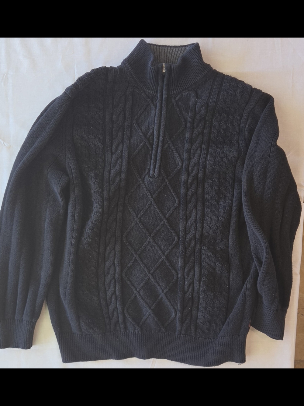 Izod Black Cable Knit Quarter-Zip Sweater Size L Dark Academia Goth Preppy